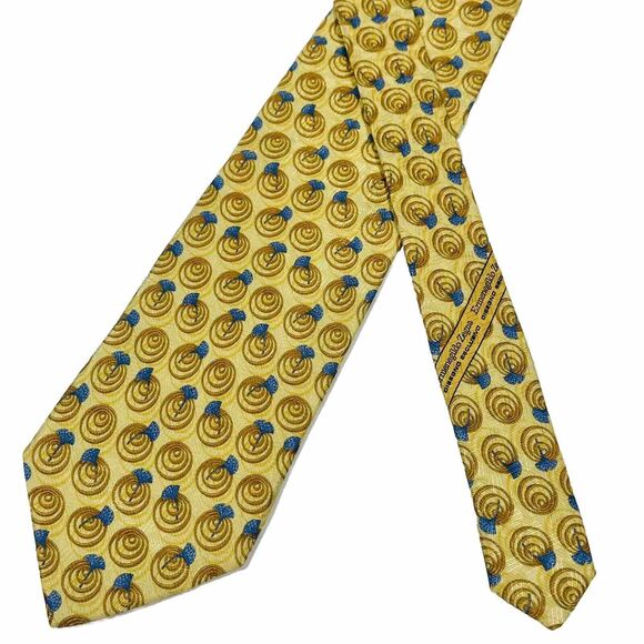 Ermenegildo zegna Silk Tie Necktie Gold With Blue Dandelion Italy - Picture 1 of 7